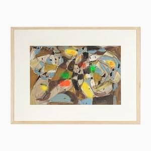 Colorful Fragmentation, Gouache on Thick Paper, Framed