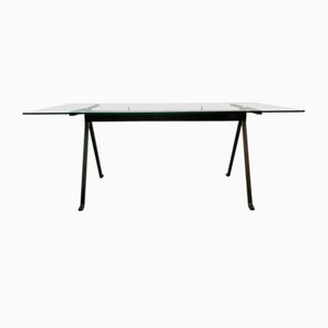 Friar Model Design Table in Lacquered Iron Black Floor Glass by Enzo Mari for Driade, 1980s