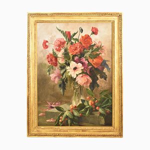 Vase of Flowers, Oil on Canvas, Framed