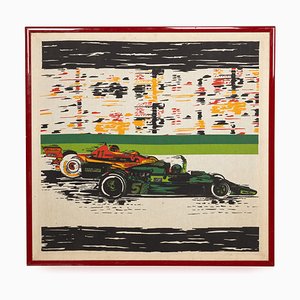 Póster de serigrafía de coches de F1 en pista, 1970