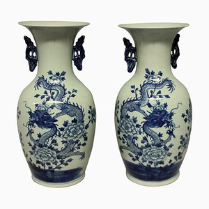 Chinese Blue & White Vases, 1950s, Set of 2