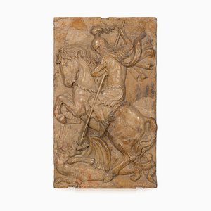 19th Century Italian Marble Plaque of George Slaying the Dragon, 1870