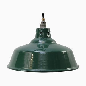 Vintage British Industrial Green Enamel Pendant Lamps by Simplex UK