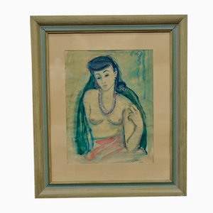 Georg Nilsson, Female Nude, 1946, Watercolor, Framed