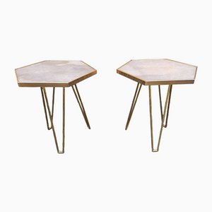 Mid-Century Design Table in Hexagonal Brass and Alabaster