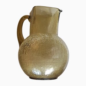 Mid-Century Yellow Craquele Glass Carafe