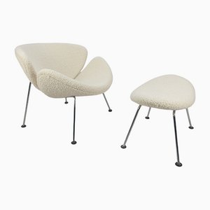 Set of Mid-Century Orange Slice Chair and Ottoman by Pierre Paulin for Artifort, 1980s