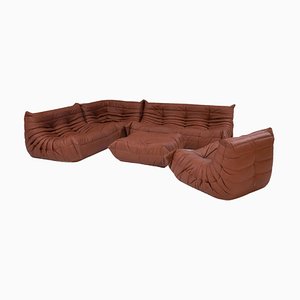 Ligne Roset by Michel Ducaroy Togo Brown Leather Modular Sofa, Set of 5