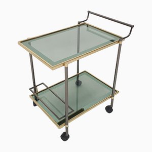 Brass Serving Trolley with Shelves in Smoked Glass