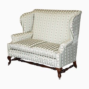 Victorian Ticking Fabric Upholstered Double Wingback Sofa Armchair from Howard & Sons