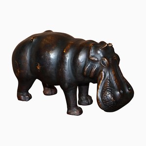 Medium Brown Leather Hippopotamus Footstool from Liberty's London, 1930s