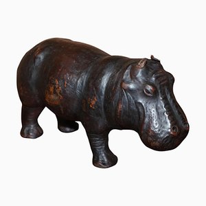 Repose-Pieds Omersa Hippopotamus en Cuir Marron