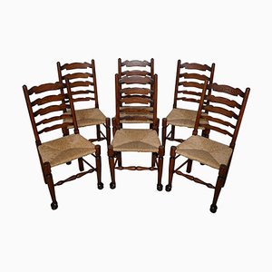 Dutch Oak Ladder Back Dining Chairs, 1880s, Set of 6