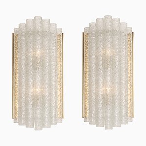 Large Brass and Murano Glass Wall Sconces from Doria, Germany, 1960s, Set of 2