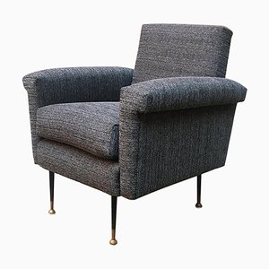 Moderner italienischer Mid-Century Sessel aus grauem Stoff & Metall, 1960er