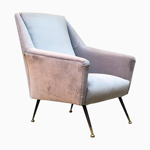 Mid-Century Italian Modern Gray Fabric and Metal Armchair with Armrests, 1960s