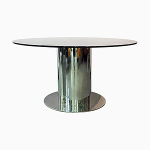Italian Smoked Glass and Steel Table Cidonio by Antonia Astori for Driade, 1969