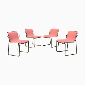 Mid-Century Italian Chromed Steel and Pink Fabric Chair, 1970s