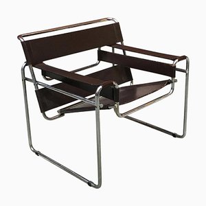 Poltrona B3 Wassily in pelle marrone di Marcel Breuer per Gavina, 1968