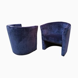 Mid-Century Italian Modern Blue Velvet Armchairs, 1970s, Set of 2