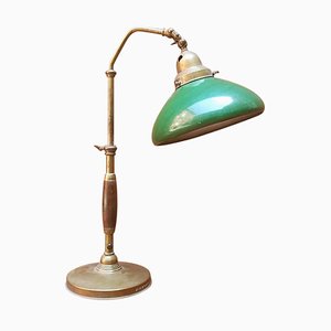 Mid-Century Italian Wood & Metal Ministerial Table Lamp, 1920s