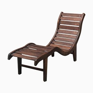 Mid-Century Italian Solid Teak Chaise Lounge with Curved Seat, 1960s