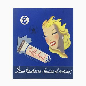 Publicidad de pasta de dientes Saffa italiana Mid-Century, años 50