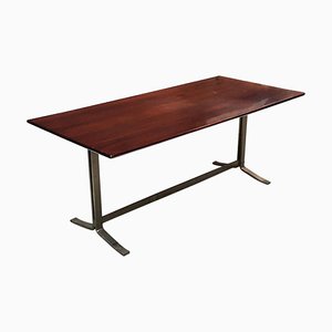 Mesa de escritorio italiana Mid-Century moderna con tablero de madera y base de acero de Formanova, años 70