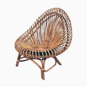 Oval-Shaped Rattan Armchair in the Manner of Franco Albini, 1960s