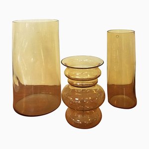 Italian Yellow Blown Murano Glass Vases by Carlo Nason, 1970s, Set of 3