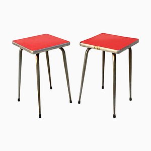 Mid-Century Italian Red Laminate Stools with a Squared Seat, 1950s, Set of 2