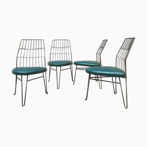 Mid-Century German Bauhaus Green Sky Metal Rod Chairs, 1940s, Set of 4