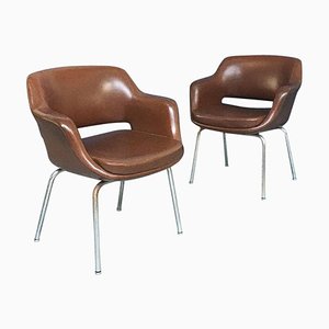 Mid-Century Modern Italian Brown Leather Armchair by Cassina, 1970s, Set of 2