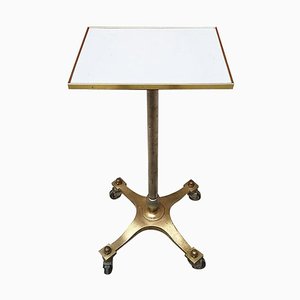 Mid-Century Italian Brass and Laminates Top High Table with Wheels, 1950s