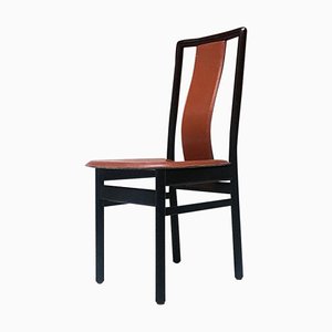 Italian Black Enameled Wood and Leather Chair, 1980s, Set of 2