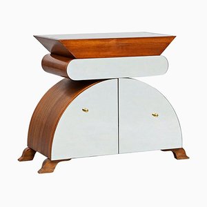 Consolle Eccentric in legno e specchio di Nanda Vigo per Unique Piece, Italia, anni '80