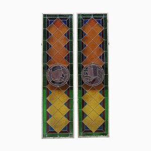 Liberty Italian Double Colored Stained Glass, 1900s, Set of 2