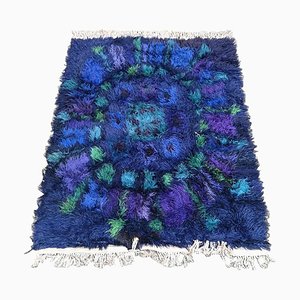Long Italian Blue Pile Wool Rug, 1970s