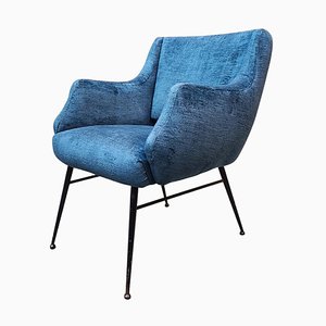Small Italian Blue Velvet Armchair, 1960s