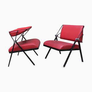 Vintage Italian Metal and Red Leather Armchairs by Formanova, 1970s, Set of 2