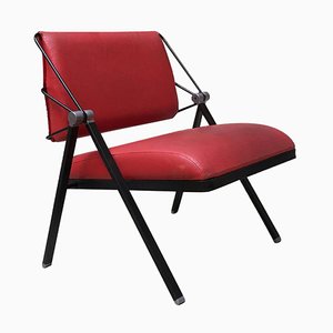 Vintage Italian Metal and Red Leather Armchair by Formanova, 1970s