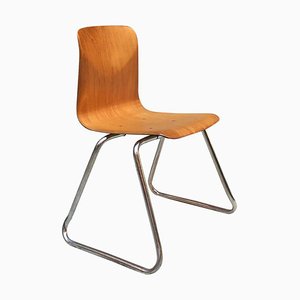 Vintage German Light Wood and Chromed Steel Pagholz Chair, 1960s