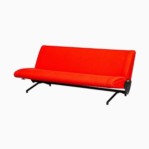 Italian Bright Red Fabric D70 Sofa by Osvaldo Borsani for Tecno, 1954