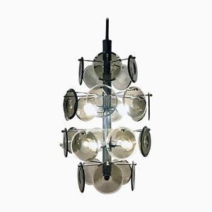 Lámpara de techo italiana de cristal tallado y acero, años 70