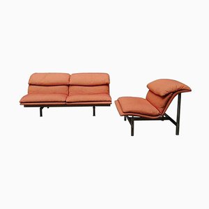 Italian Steel and Fabric Wave Sofa and Armchair, by Giovanni Offredi, 1974, Set of 2
