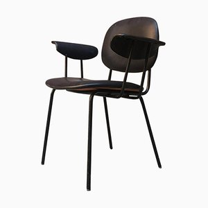 Italienischer Sessel aus schwarzem Leder & schwarz emailliertem Metall, 1960er