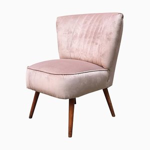 Mid-Century Italian Beech and Powder-Colored Velvet Cocktail Chair, 1960s