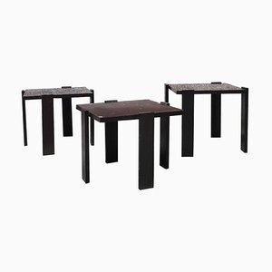 Italian Dark Brown Color Lacquered Wood Coffee Tables, 1970s, Set of 3