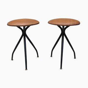Italian Metal Rod and Brown Faux Leather Stools, 1960s, Set of 2
