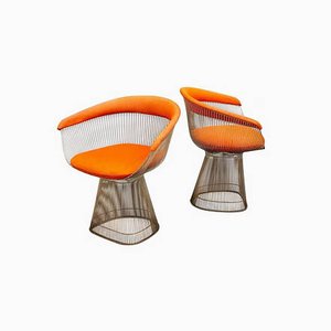Orange Steel and Fabric Dining Chairs by Warren Platner for Knoll, 1960s, Set of 2